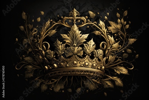 the crown is gold on a black background. Generative AI