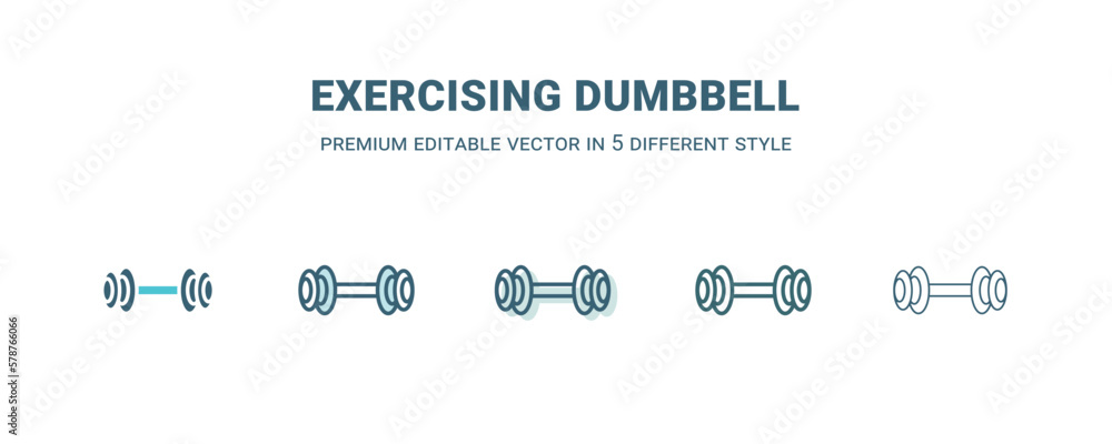 Obraz premium exercising dumbbell icon in 5 different style. Outline, filled, two color, thin exercising dumbbell icon isolated on white background. Editable vector can be used web and mobile