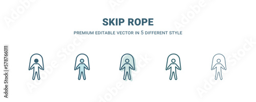 skip rope icon in 5 different style. Outline, filled, two color, thin skip rope icon isolated on white background. Editable vector can be used web and mobile