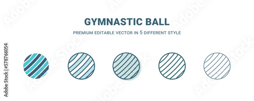 gymnastic ball icon in 5 different style. Outline, filled, two color, thin gymnastic ball icon isolated on white background. Editable vector can be used web and mobile