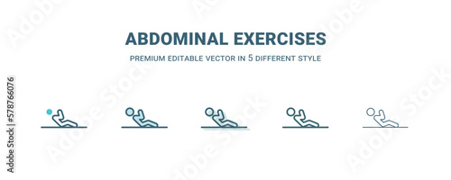 abdominal exercises icon in 5 different style. Outline, filled, two color, thin abdominal exercises icon isolated on white background. Editable vector can be used web and mobile