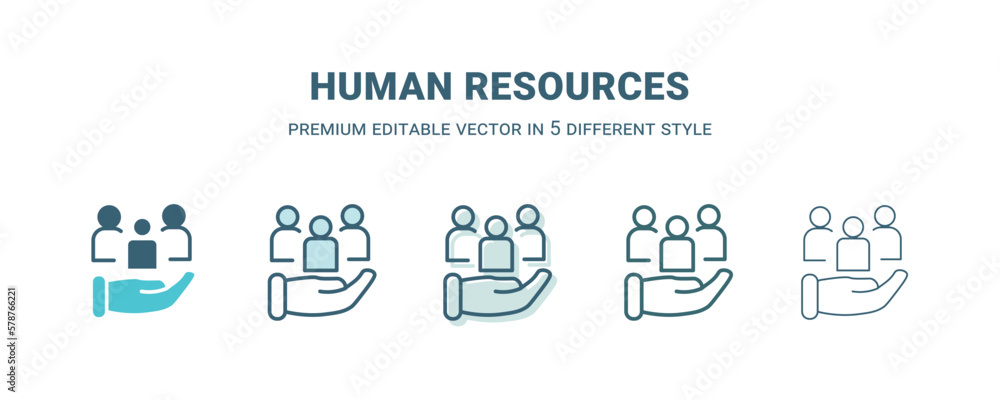 human resources icon in 5 different style. Outline, filled, two color, thin human resources icon isolated on white background. Editable vector can be used web and mobile human resources icon in 5 different style. Outline, filled, two color, thin human resources icon isolated on white background. Editable vector can be used web and mobile