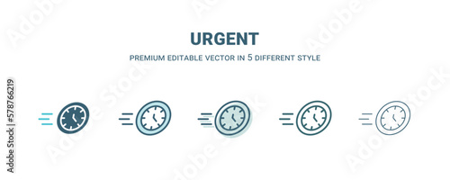 urgent icon in 5 different style. Outline, filled, two color, thin urgent icon isolated on white background. Editable vector can be used web and mobile