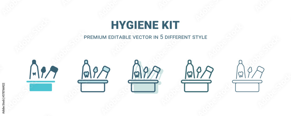 hygiene kit icon in 5 different style. Outline, filled, two color, thin hygiene kit icon isolated on white background. Editable vector can be used web and mobile