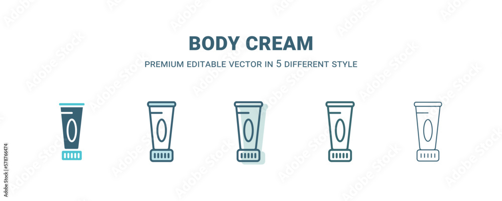body cream icon in 5 different style. Outline, filled, two color, thin body cream icon isolated on white background. Editable vector can be used web and mobile body cream icon in 5 different style. Outline, filled, two color, thin body cream icon isolated on white background. Editable vector can be used web and mobile