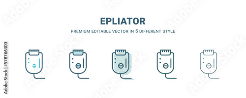 epliator icon in 5 different style. Outline, filled, two color, thin epliator icon isolated on white background. Editable vector can be used web and mobile
