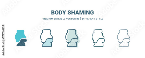body shaming icon in 5 different style. Outline, filled, two color, thin body shaming icon isolated on white background. Editable vector can be used web and mobile