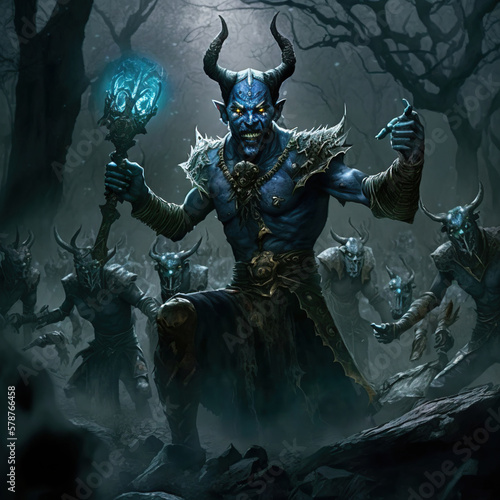 Canvastavla A group of zombies walking through a forest, A minotaur, From the path of exile,