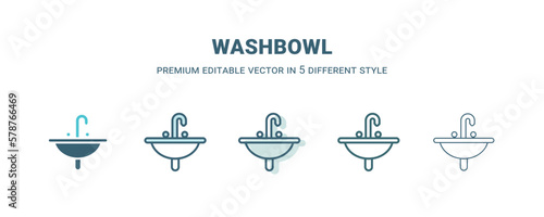 washbowl icon in 5 different style. Outline, filled, two color, thin washbowl icon isolated on white background. Editable vector can be used web and mobile