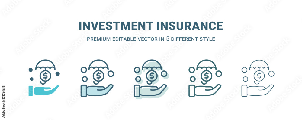 investment insurance icon in 5 different style. Outline, filled, two color, thin investment insurance icon isolated on white background. Editable vector can be used web and mobile