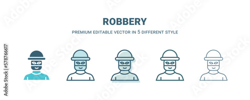 robbery icon in 5 different style. Outline, filled, two color, thin robbery icon isolated on white background. Editable vector can be used web and mobile