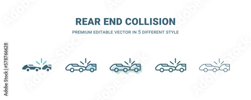 rear end collision icon in 5 different style. Outline, filled, two color, thin rear end collision icon isolated on white background. Editable vector can be used web and mobile