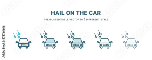 hail on the car icon in 5 different style. Outline, filled, two color, thin hail on the car icon isolated on white background. Editable vector can be used web and mobile