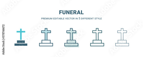 funeral icon in 5 different style. Outline, filled, two color, thin funeral icon isolated on white background. Editable vector can be used web and mobile