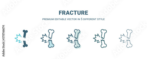 fracture icon in 5 different style. Outline, filled, two color, thin fracture icon isolated on white background. Editable vector can be used web and mobile