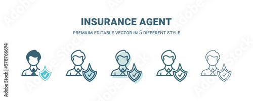 insurance agent icon in 5 different style. Outline, filled, two color, thin insurance agent icon isolated on white background. Editable vector can be used web and mobile