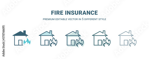 fire insurance icon in 5 different style. Outline, filled, two color, thin fire insurance icon isolated on white background. Editable vector can be used web and mobile