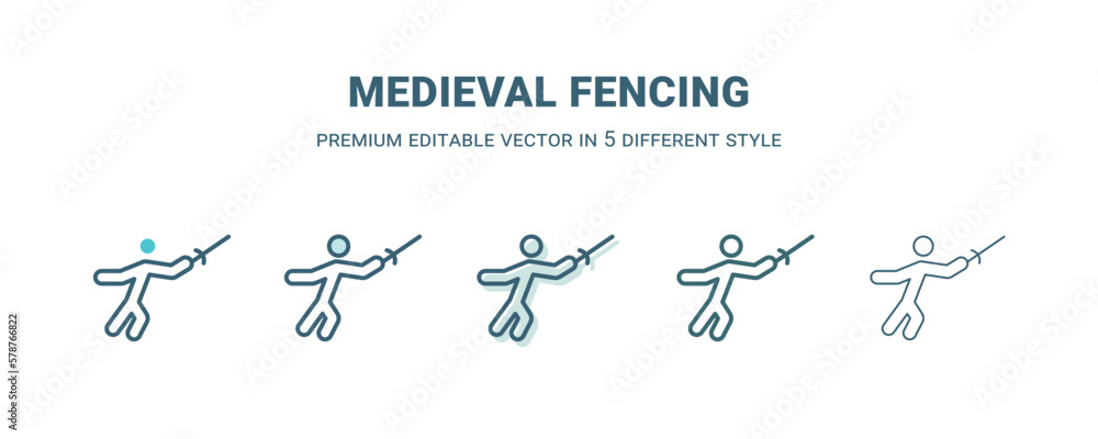 medieval fencing icon in 5 different style. Outline, filled, two color, thin medieval fencing icon isolated on white background. Editable vector can be used web and mobile