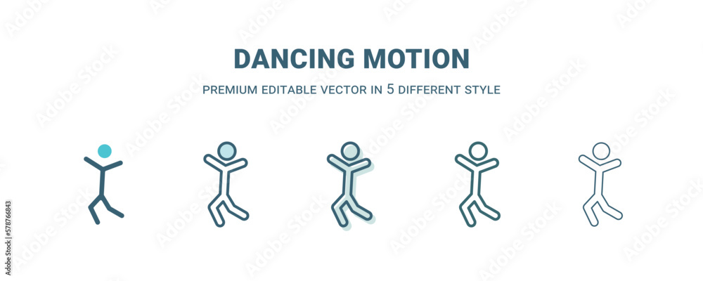 dancing motion icon in 5 different style. Outline, filled, two color, thin dancing motion icon isolated on white background. Editable vector can be used web and mobile
