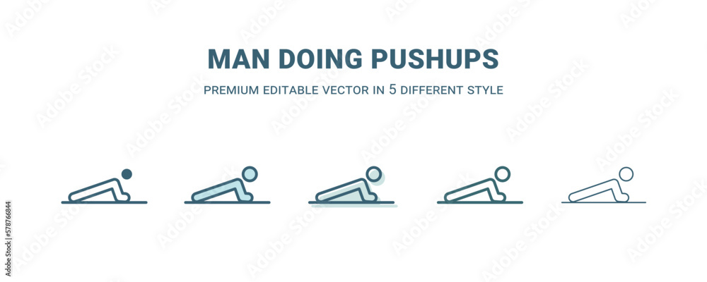 man doing pushups icon in 5 different style. Outline, filled, two color, thin man doing pushups icon isolated on white background. Editable vector can be used web and mobile man doing pushups icon in 5 different style. Outline, filled, two color, thin man doing pushups icon isolated on white background. Editable vector can be used web and mobile