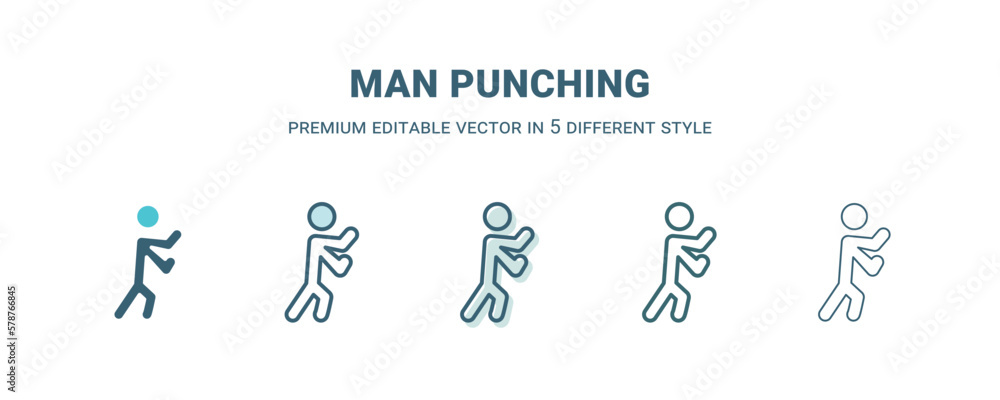 man punching icon in 5 different style. Outline, filled, two color, thin man punching icon isolated on white background. Editable vector can be used web and mobile man punching icon in 5 different style. Outline, filled, two color, thin man punching icon isolated on white background. Editable vector can be used web and mobile