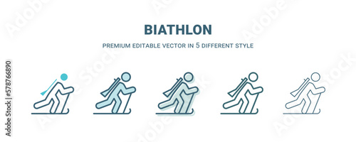 biathlon icon in 5 different style. Outline, filled, two color, thin biathlon icon isolated on white background. Editable vector can be used web and mobile