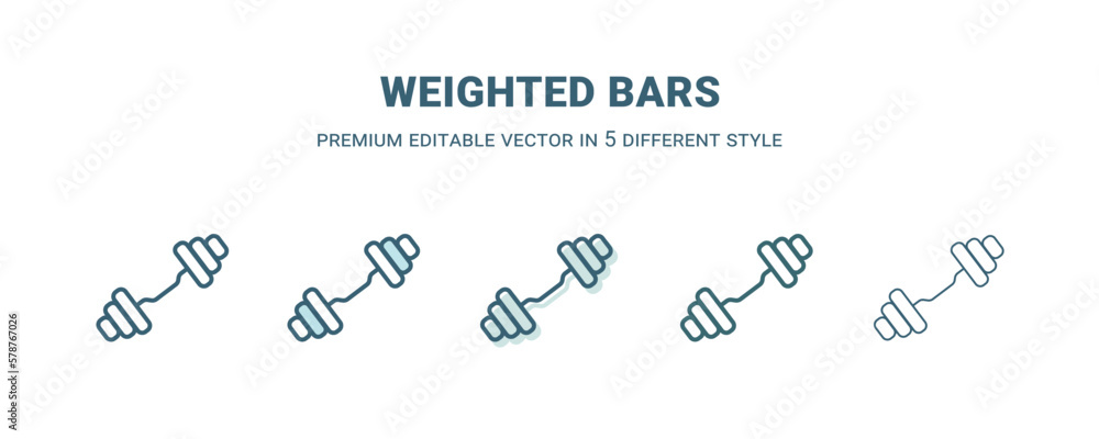 weighted bars icon in 5 different style. Outline, filled, two color, thin weighted bars icon isolated on white background. Editable vector can be used web and mobile weighted bars icon in 5 different style. Outline, filled, two color, thin weighted bars icon isolated on white background. Editable vector can be used web and mobile