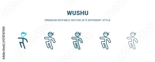wushu icon in 5 different style. Outline, filled, two color, thin wushu icon isolated on white background. Editable vector can be used web and mobile