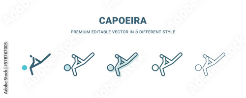 capoeira icon in 5 different style. Outline, filled, two color, thin capoeira icon isolated on white background. Editable vector can be used web and mobile