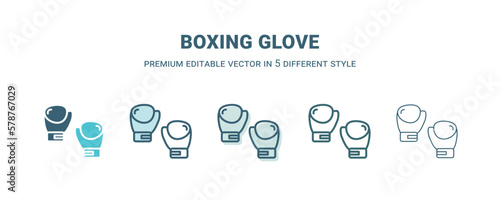 boxing glove icon in 5 different style. Outline, filled, two color, thin boxing glove icon isolated on white background. Editable vector can be used web and mobile
