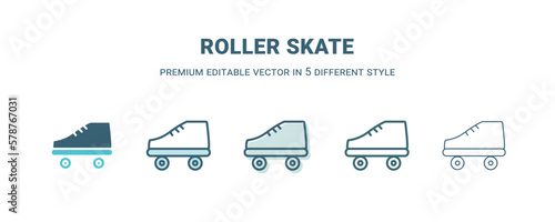 roller skate icon in 5 different style. Outline, filled, two color, thin roller skate icon isolated on white background. Editable vector can be used web and mobile