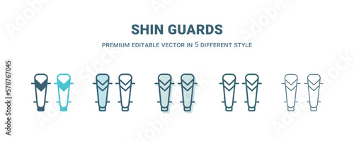 shin guards icon in 5 different style. Outline, filled, two color, thin shin guards icon isolated on white background. Editable vector can be used web and mobile