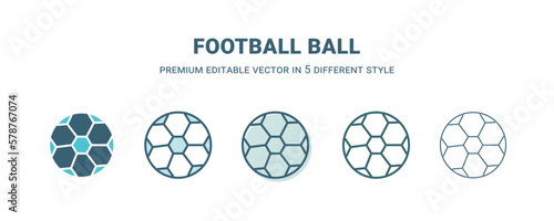 football ball icon in 5 different style. Outline, filled, two color, thin football ball icon isolated on white background. Editable vector can be used web and mobile