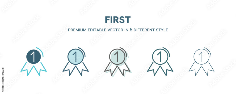 first icon in 5 different style. Outline, filled, two color, thin first icon isolated on white background. Editable vector can be used web and mobile first icon in 5 different style. Outline, filled, two color, thin first icon isolated on white background. Editable vector can be used web and mobile