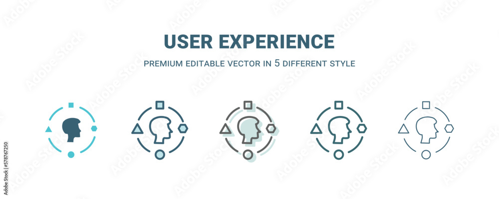 user experience icon in 5 different style. Outline, filled, two color, thin user experience icon isolated on white background. Editable vector can be used web and mobile