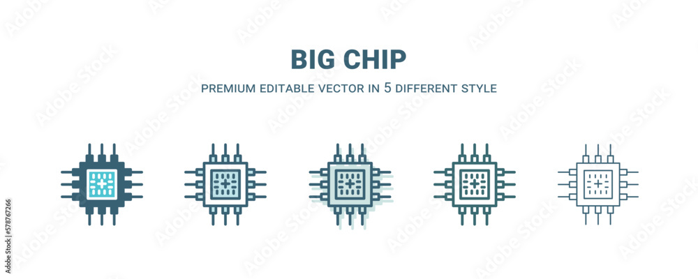 big chip icon in 5 different style. Outline, filled, two color, thin big chip icon isolated on white background. Editable vector can be used web and mobile big chip icon in 5 different style. Outline, filled, two color, thin big chip icon isolated on white background. Editable vector can be used web and mobile