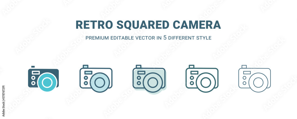 retro squared camera icon in 5 different style. Outline, filled, two color, thin retro squared camera icon isolated on white background. Editable vector can be used web and mobile retro squared camera icon in 5 different style. Outline, filled, two color, thin retro squared camera icon isolated on white background. Editable vector can be used web and mobile