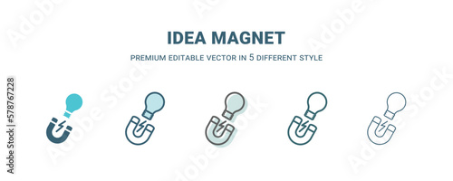 idea magnet icon in 5 different style. Outline, filled, two color, thin idea magnet icon isolated on white background. Editable vector can be used web and mobile
