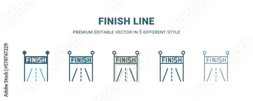 finish line icon in 5 different style. Outline, filled, two color, thin finish line icon isolated on white background. Editable vector can be used web and mobile