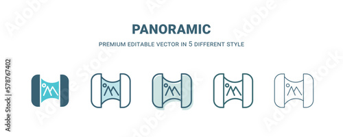 panoramic icon in 5 different style. Outline, filled, two color, thin panoramic icon isolated on white background. Editable vector can be used web and mobile