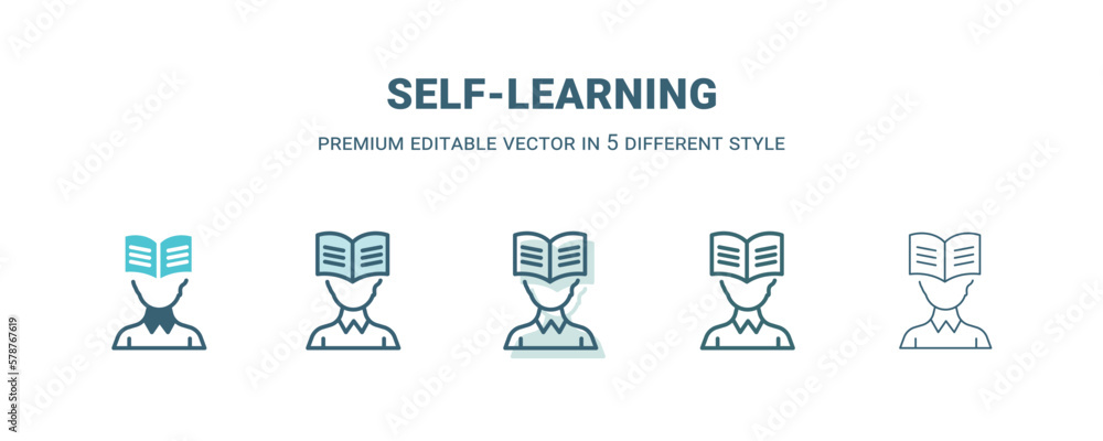 self-learning icon in 5 different style. Outline, filled, two color, thin self-learning icon isolated on white background. Editable vector can be used web and mobile self-learning icon in 5 different style. Outline, filled, two color, thin self-learning icon isolated on white background. Editable vector can be used web and mobile