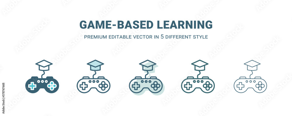 game-based learning icon in 5 different style. Outline, filled, two color, thin game-based learning icon isolated on white background. Editable vector can be used web and mobile game-based learning icon in 5 different style. Outline, filled, two color, thin game-based learning icon isolated on white background. Editable vector can be used web and mobile