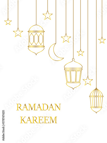 Outlined Vector illustration of Arabic lantern ornament. Suitable for design element of Ramadan Kareem greeting template. Ramadan Kareem theme background template