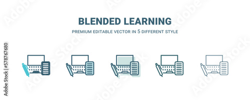blended learning icon in 5 different style. Outline, filled, two color, thin blended learning icon isolated on white background. Editable vector can be used web and mobile
