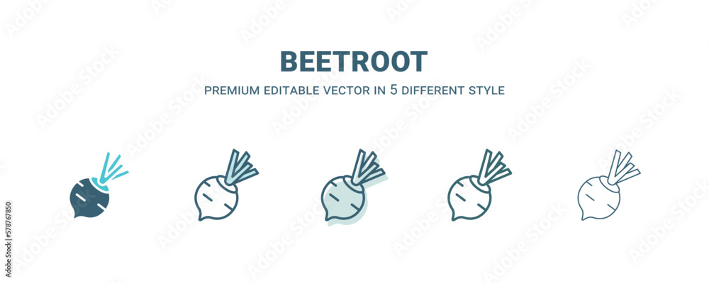 beetroot icon in 5 different style. Outline, filled, two color, thin beetroot icon isolated on white background. Editable vector can be used web and mobile