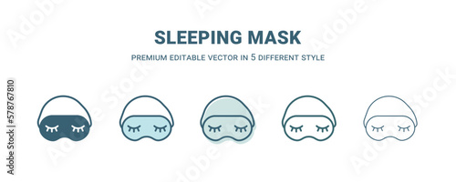 sleeping mask icon in 5 different style. Outline, filled, two color, thin sleeping mask icon isolated on white background. Editable vector can be used web and mobile