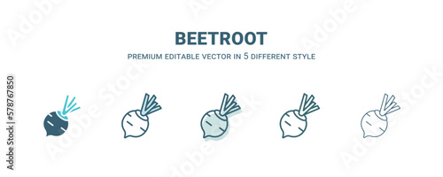 beetroot icon in 5 different style. Outline, filled, two color, thin beetroot icon isolated on white background. Editable vector can be used web and mobile