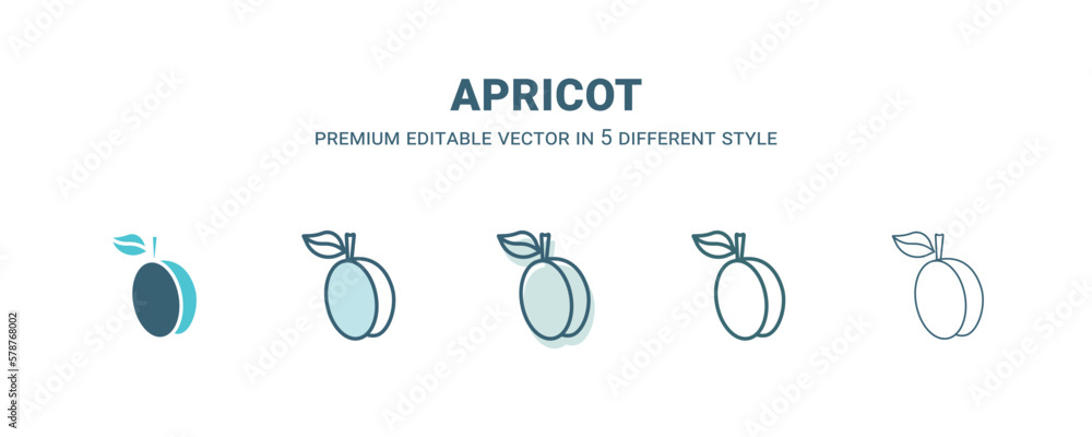 apricot icon in 5 different style. Outline, filled, two color, thin apricot icon isolated on white background. Editable vector can be used web and mobile apricot icon in 5 different style. Outline, filled, two color, thin apricot icon isolated on white background. Editable vector can be used web and mobile