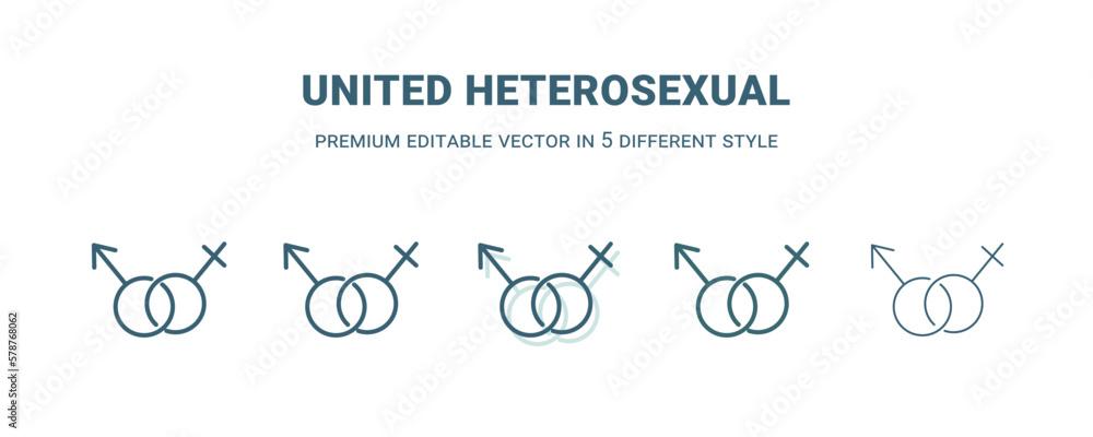 united heterosexual icon in 5 different style. Outline, filled, two color, thin united heterosexual icon isolated on white background. Editable vector can be used web and mobile united heterosexual icon in 5 different style. Outline, filled, two color, thin united heterosexual icon isolated on white background. Editable vector can be used web and mobile