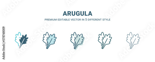 arugula icon in 5 different style. Outline, filled, two color, thin arugula icon isolated on white background. Editable vector can be used web and mobile